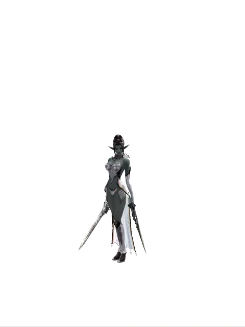 Damascus * Tallum Blade on a female Dark Elf, front view
