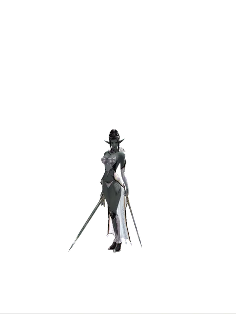 Dynasty Dual Sword on a female Dark Elf, front view