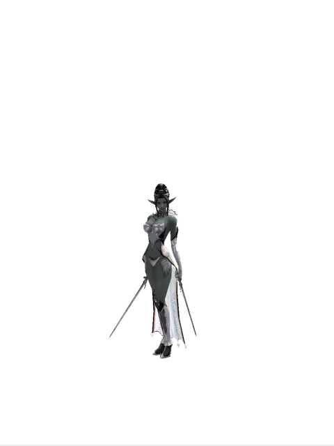 Elven Sword*Elven Sword on a female Dark Elf, front view