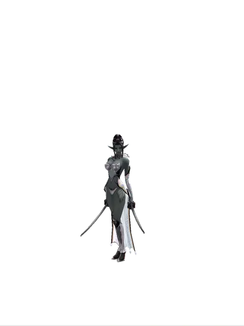 Katana*Katana on a female Dark Elf, front view