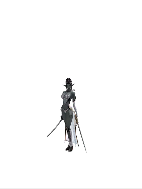 Katana*Raid Sword on a female Dark Elf, front view