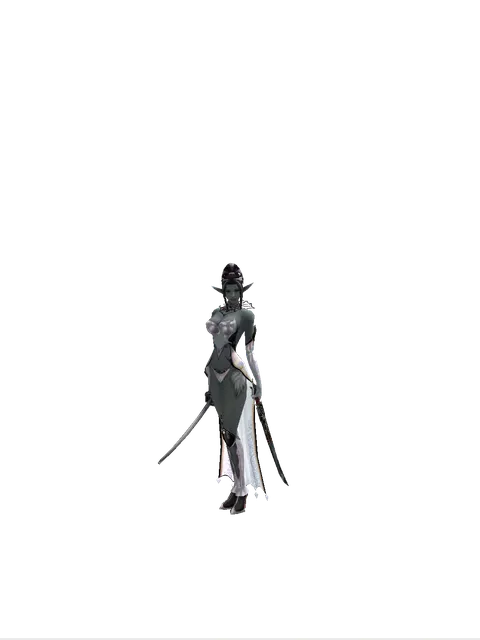 Katana*Samurai Long Sword on a female Dark Elf, front view