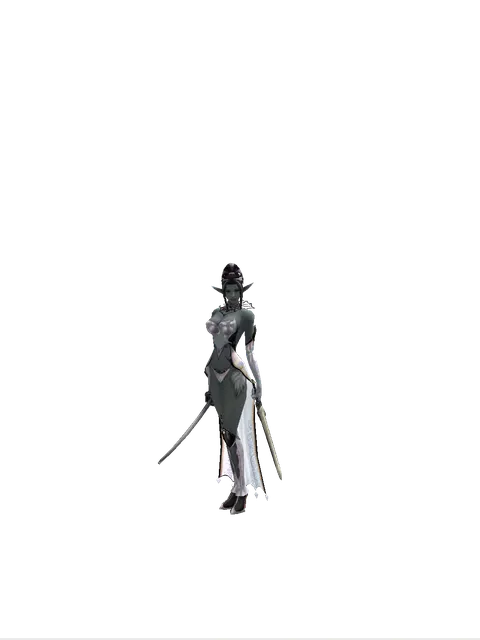 Katana*Spirit Sword on a female Dark Elf, front view