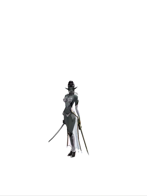 Katana*Sword of Delusion on a female Dark Elf, front view