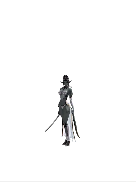 Katana*Sword of Limit on a female Dark Elf, front view