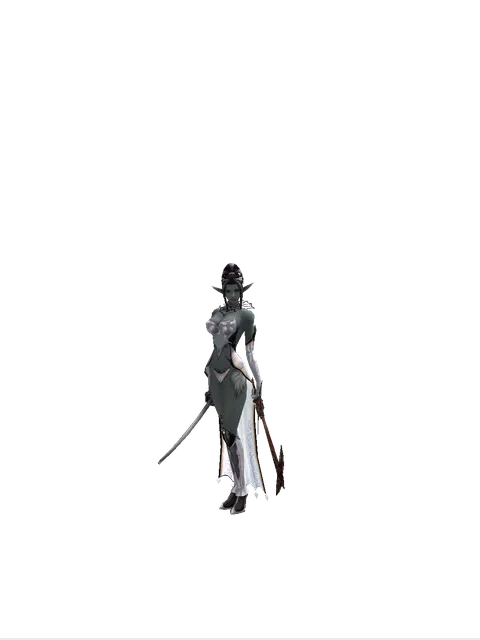 Katana*Sword of Nightmare on a female Dark Elf, front view