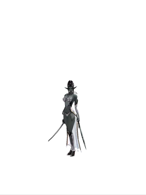 Katana*Tsurugi on a female Dark Elf, front view
