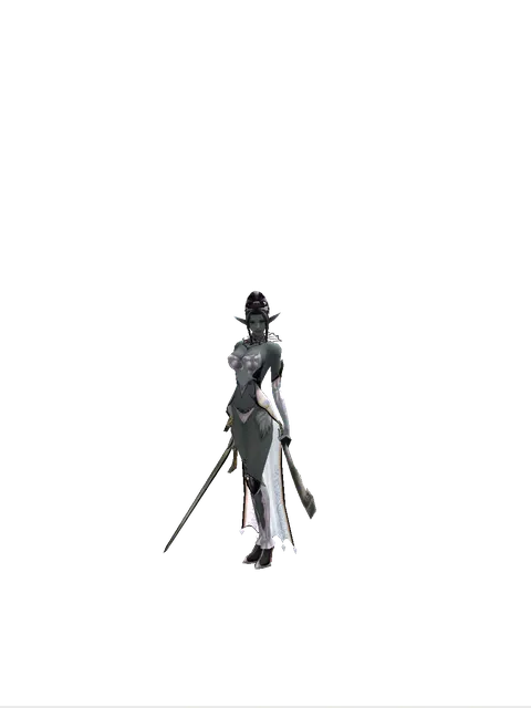 Knight's Sword*Crimson Sword on a female Dark Elf, front view