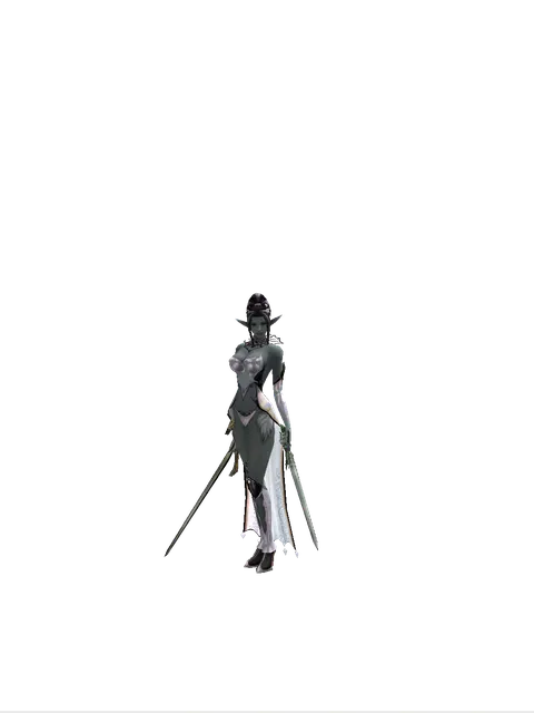 Knight's Sword*Elven Long Sword on a female Dark Elf, front view