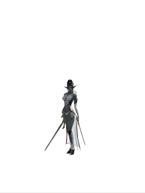 Knight's Sword*Elven Sword on a female Dark Elf, front view