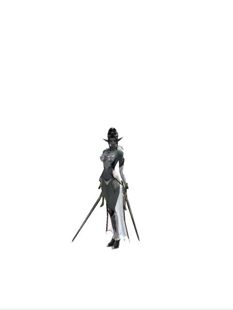 Knight's Sword*Knight's Sword on a female Dark Elf, front view