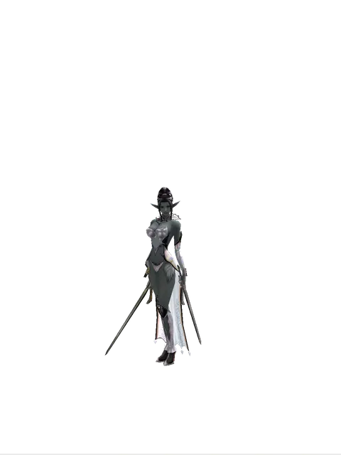 Knight's Sword*Sword of Revolution on a female Dark Elf, front view