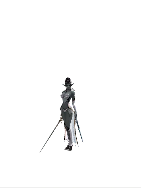 Raid Sword*Caliburs on a female Dark Elf, front view