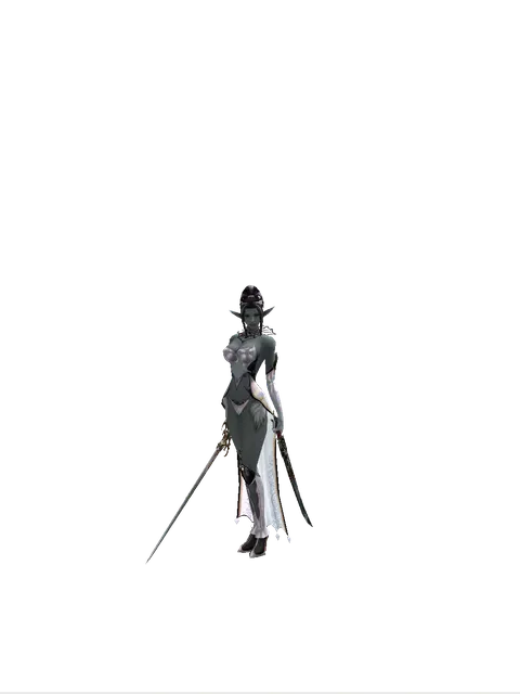 Raid Sword*Samurai Long Sword on a female Dark Elf, front view