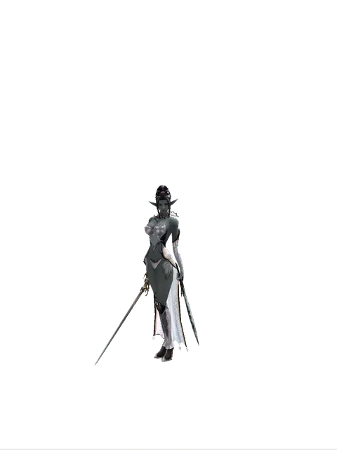 Raid Sword*Tsurugi on a female Dark Elf, front view