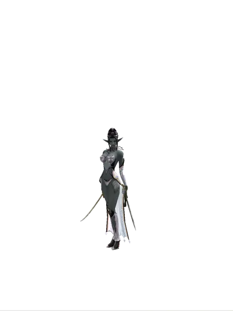 Saber*Artisan's Sword on a female Dark Elf, front view