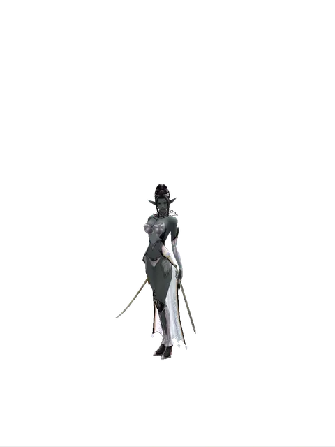 Saber*Bastard Sword on a female Dark Elf, front view