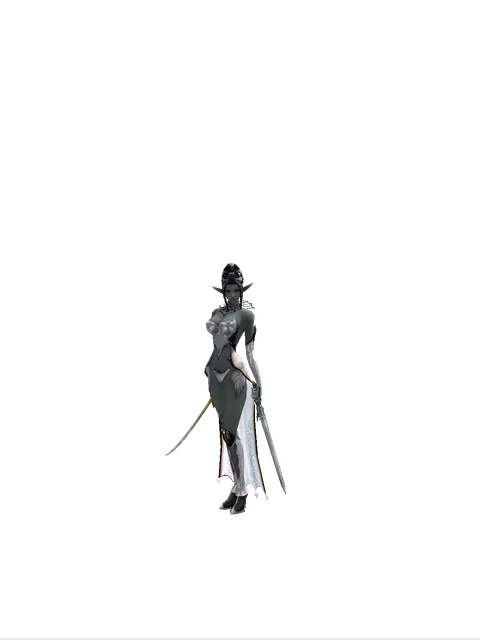 Saber*Elven Long Sword on a female Dark Elf, front view