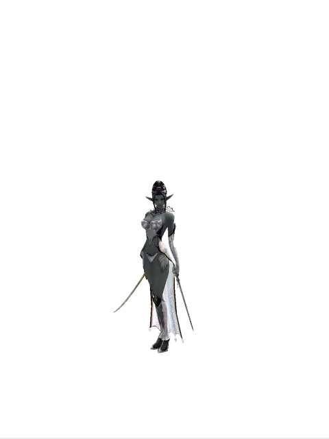 Saber*Elven Sword on a female Dark Elf, front view