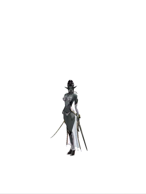Saber*Knight's Sword on a female Dark Elf, front view