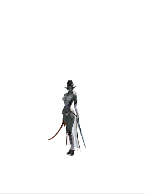 Shamshir*Caliburs on a female Dark Elf, front view