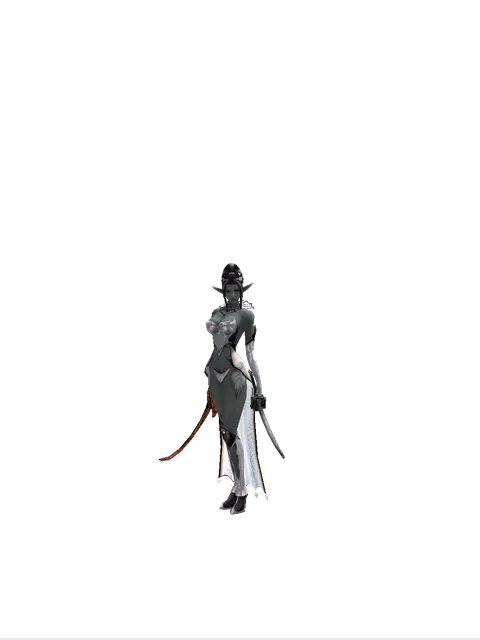 Shamshir*Katana on a female Dark Elf, front view