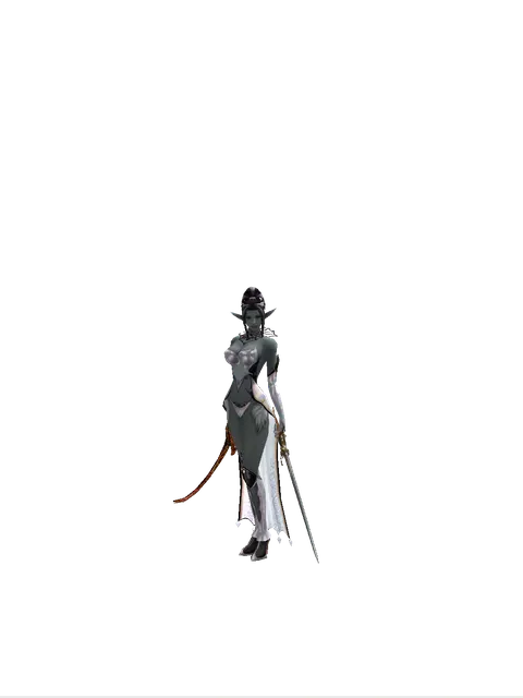 Shamshir*Raid Sword on a female Dark Elf, front view
