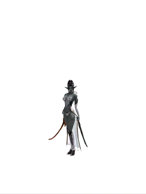 Shamshir*Samurai Long Sword on a female Dark Elf, front view