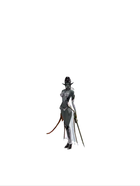 Shamshir*Sword of Delusion on a female Dark Elf, front view
