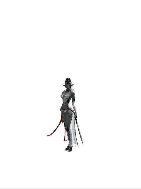 Shamshir*Tsurugi on a female Dark Elf, front view