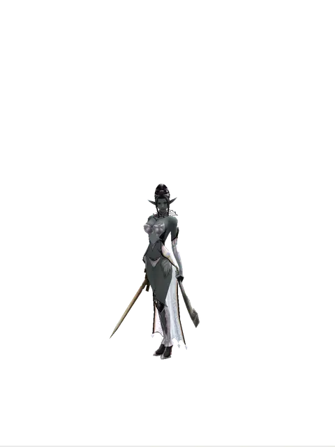 Spinebone Sword*Crimson Sword on a female Dark Elf, front view