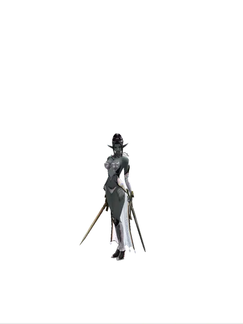 Spinebone Sword*Knight's Sword on a female Dark Elf, front view