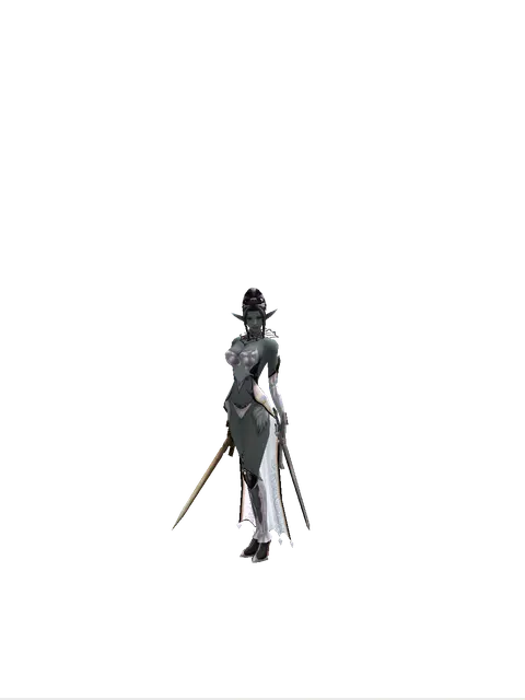 Spinebone Sword*Sword of Revolution on a female Dark Elf, front view