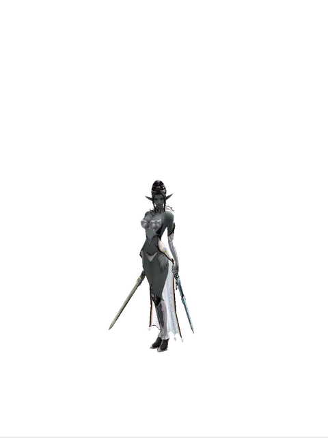 Spirit Sword*Caliburs on a female Dark Elf, front view
