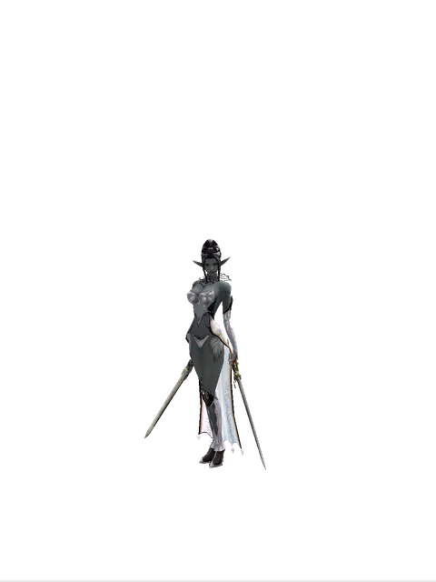 Spirit Sword*Raid Sword on a female Dark Elf, front view