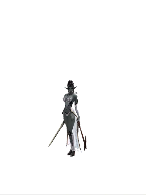Spirit Sword*Sword of Nightmare on a female Dark Elf, front view