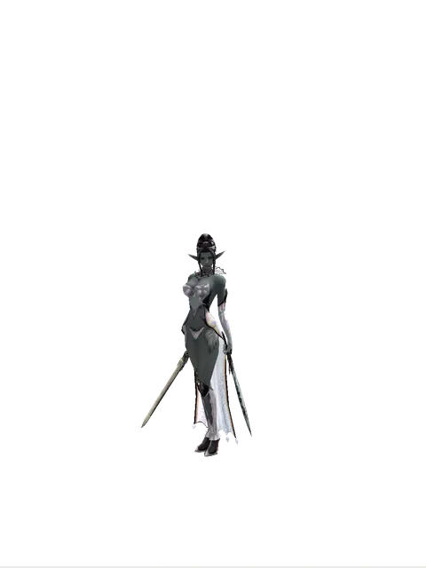 Spirit Sword*Tsurugi on a female Dark Elf, front view