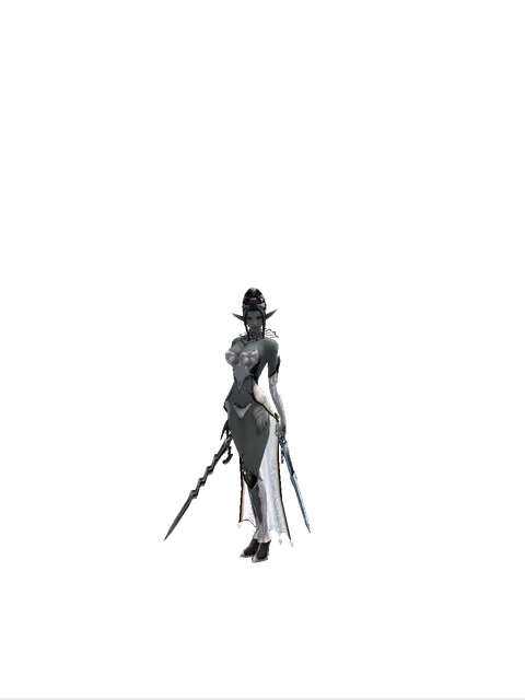 Stormbringer*Caliburs on a female Dark Elf, front view