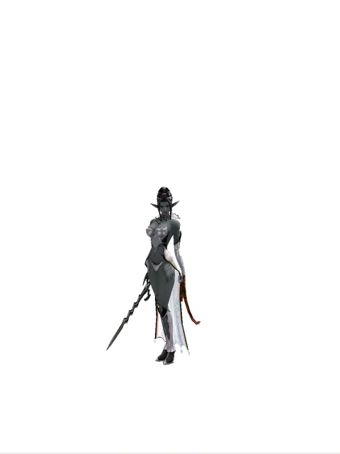 Stormbringer*Shamshir on a female Dark Elf, front view