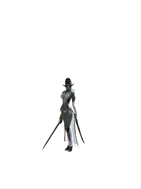Sword of Delusion*Samurai Long Sword on a female Dark Elf, front view