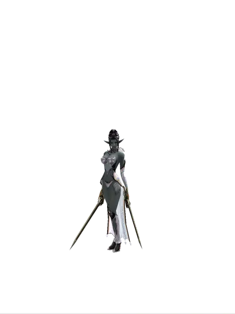 Sword of Delusion*Sword of Delusion on a female Dark Elf, front view