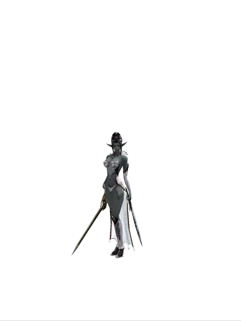Sword of Delusion*Tsurugi on a female Dark Elf, front view