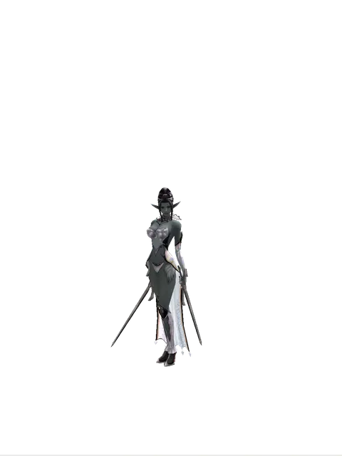 Sword of Revolution*Sword of Revolution on a female Dark Elf, front view