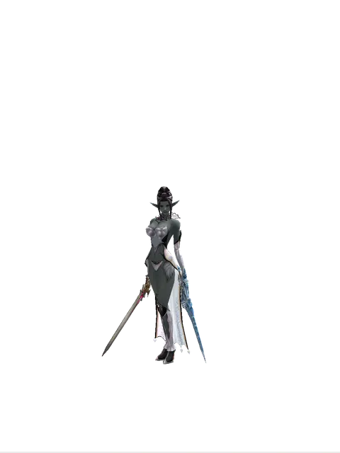 Vesper Dual Sword on a female Dark Elf, front view