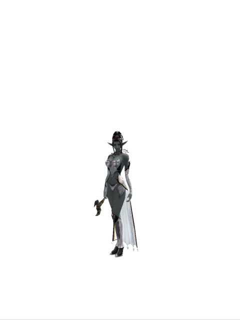 Buffalo's Horn on a female Dark Elf, front view