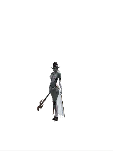 Crucifix of Blood on a female Dark Elf, front view