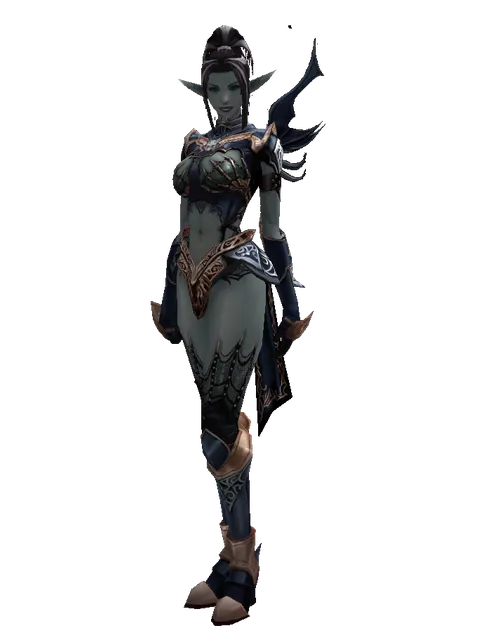 Blue Wolf Set - Heavy on a female Dark Elf, front view