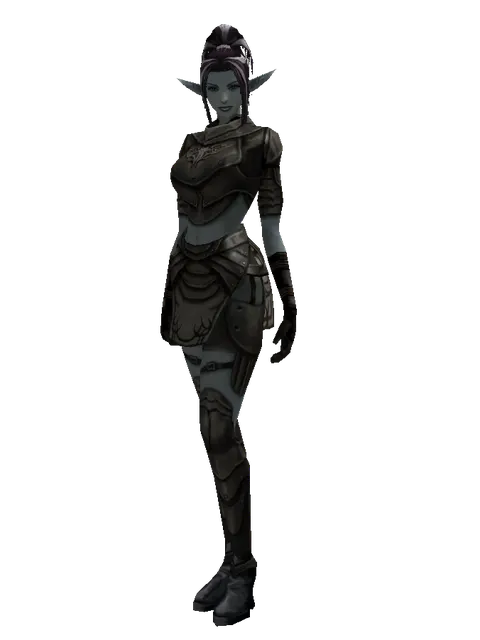 Bronze (heavy armor) on a female Dark Elf, front view