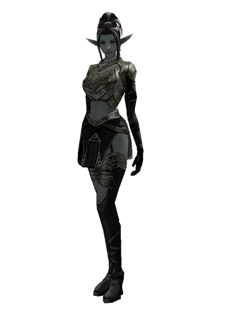 Compound Scale (heavy armor) on a female Dark Elf, front view