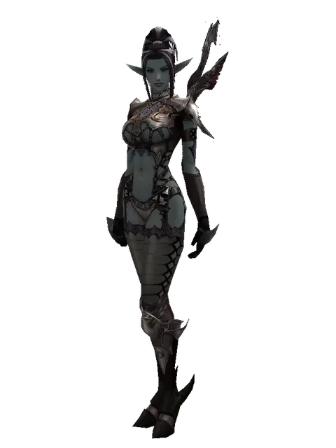 Doom Plate Set on a female Dark Elf, front view